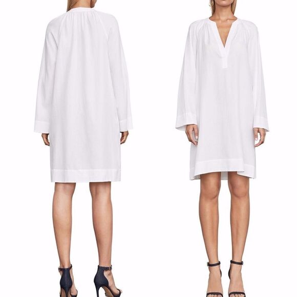 BCBGMAXAZRIA Roxanne Long Sleeve A-Line Mini Tunic Shift Dress White XS - Picture 2 of 5